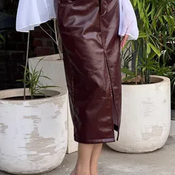 TANDUL Leather Midi-Length Pencil Skirts image 3