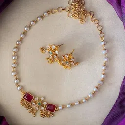 Sangria Gold-Plated Kundan Studded & Pearl Beaded Jewellery Set-picture-54