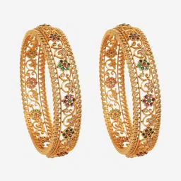 Kushal's Fashion Jewellery Set Of 2 Gold-Plated Stones Studded Antique Bangles image 5