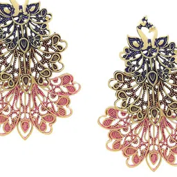 Saizen Gold-Plated Peacock Shaped Drop Earrings image 3