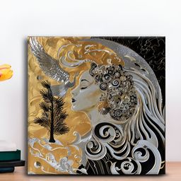 OLIVE TREE Gold Toned & Grey Women Canvas Painting Wall Art-picture-17