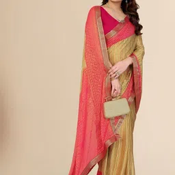 DIVASTRI Ethnic Motifs Pure Chiffon Fusion Saree image 4