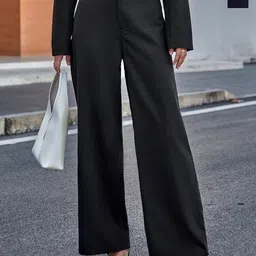 BAESD Women Pack of 2 Relaxed Straight Leg Relaxed Fit High-Rise Non Iron Trousers-image-61