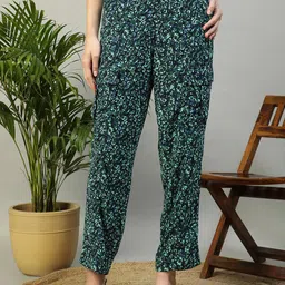 Oxolloxo Women Floral Printed Smart Loose Fit Easy Wash Cargos Trousers-image-66