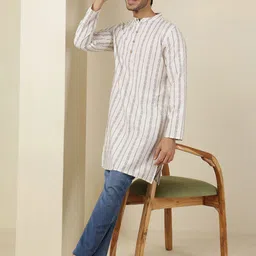 Anouk Rustic Striped Mandarin Collar Cotton Straight Kurta-image-51
