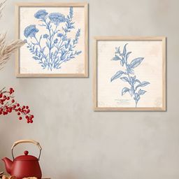 Kotart Brown & Blue 2 Pieces Floral Printed Wooden Wall Paintings-picture-1