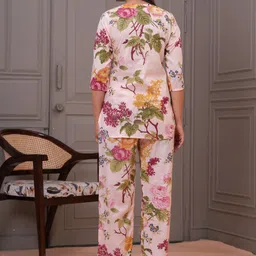 Fasnesio Floral Printed Pure Cotton Notch Neck Tunic With Palazzos image 2