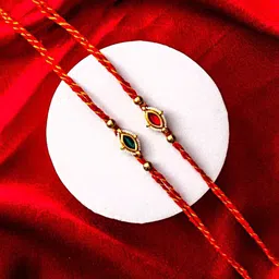 PANASH Set Of 2 Gold Plated Stone Studded Thread Rakhis With Roli Chawal-picture-15