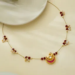 ATIBELLE Gold-Plated Artificial Stone Studded & Pearls Beaded Necklace-picture-57