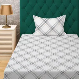HOSTA HOMES White & Grey Geometric 300 TC Single Bedsheet with 1 Pillow Covers image 2