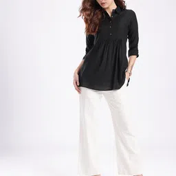 fusion by glitchez Shirt Collar Gathers A-line Kurti image 4