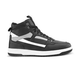 Roadster Men Black & White High-Top Solid With Design Stripes Sneakers image 4