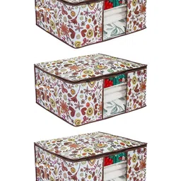 prettykrafts White & Brown 3 Pieces Printed Storage Bag Multi-Utility Organisers image 1