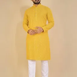 shreeram Men Yellow Straight Cotton Kurtas-picture-35