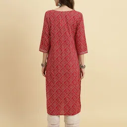 KSUT Bandhani Printed Zari Cotton Round Neck Indie Prints Empire Straight Kurta image 3