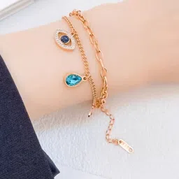 ISAMORA Stainless Steel Gold-Plated Crystals Studded Charm Bracelet image 4