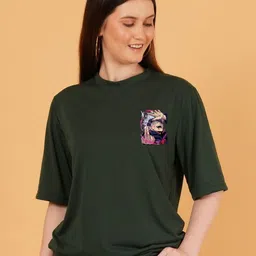 Kushi Flyer Women Demon Slayer Graphic Printed Round Neck Cotton Oversized T-shirt-image-93