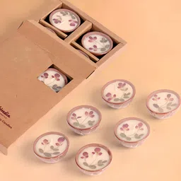 Fabindia azaan White & Pink 6 Pieces Floral Printed Tea Light Candle-image-19