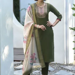 SHREE LAXMINARAYAN EXPORT Women Floral Embroidered Kurta with Trousers & Dupatta-image-16