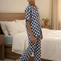UNBIND Boys Checked Pure Cotton Shirt Collar Night suit image 4