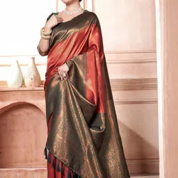 KALINI Woven Design Zari Silk Blend Kanjeevaram Saree image 5