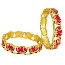FEMMIBELLA Set of 2 Gold-Plated & Lotus Designed Bangle image 2