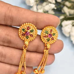 MEIRA JEWELLERY Gold Plated Artificial Stones Studded & Beaded Contemporary Drop Earrings-picture-36