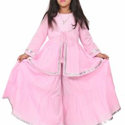 Megha Overseas Girls Printed Regular Gotta Patti Kurta with Sharara-image-67