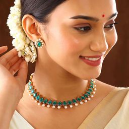 Priyaasi Gold Plated Stone Studded & Beaded Necklace and Earrings-picture-18