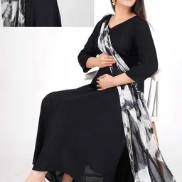 HEGZA Women Empire Kurta with Trousers & With Dupatta image 2