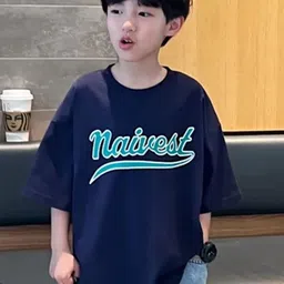 Xsole Boys Typography Printed Round Neck Cotton Oversized T-shirt-picture-16