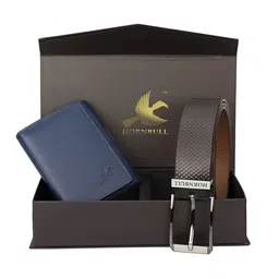 Hornbull Men Three Fold Leather RFID Protected Navy Wallet & Brown Belt Accessory Gift Set-image-83