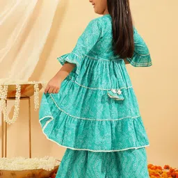 BANDIA Girls Bandhani Printed Tiered Gotta Patti Pure Cotton Kurta with Sharara image 4