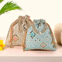 Kuber Industries Unisex Set Of 2 Embroidered Potli Clutches With Pearl Handles-picture-18