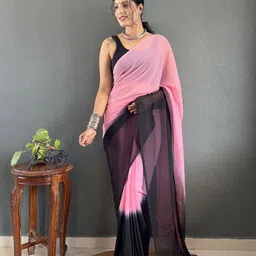 FLOURIOUS Ombre Printed Pure Georgette Saree image 5