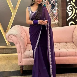 Being Naari Solid Sequinned Pure Georgette Saree image 2