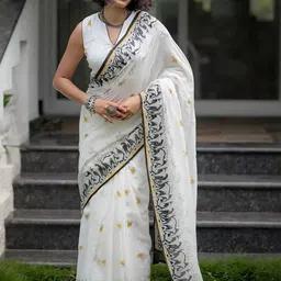 Moda Rapido Ethnic Motifs Linen Blend Designer Block Print Saree-picture-16