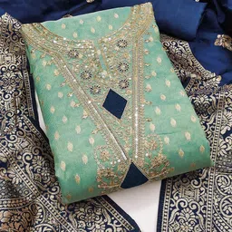 HMP Fashion Ethnic Motifs Embroidered Sequinned Chanderi Silk Unstitched Dress Material-picture-14