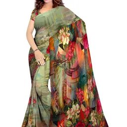 SHIVAM FABRICS Floral Poly Georgette Designer Saree image 1