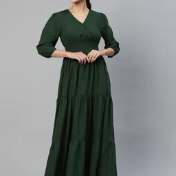 Raiyani Fashion Women V Neck Smocked Tiered Fit & Flare Maxi Dress-image-91