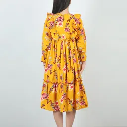 Cutiekins Girls Floral Printed Puff Sleeve Ruffled Fit & Flare Midi Dress image 2