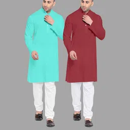 VS MALL Maroon Cotton Blend Kurta Sets-picture-16