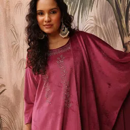 Sangria Yoke Design Pure Wool Kurta with Trousers & Dupatta-image-55