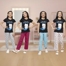 YK Girls Pack Of 4 Printed Cotton Lounge Pants-picture-26
