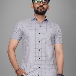 Metronaut Men Regular Fit Spread Collar Windowpane Checked Cotton Casual Shirt-picture-22