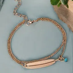 DressBerry Gold-Plated Artificial Beads Beaded Minimal Bohemian Leaf Anklet-image-49