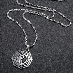 P. R. PRINTS Stainless Steel Silver-Plated Yin & Yang Pendants With Chains image 3