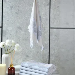 Saral Home Grey & Blue 4 Piece Printed Cotton 400 GSM Towel Set-picture-12