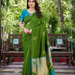KALINI Ethnic Motifs Silk Cotton Handloom Banarasi Saree-picture-19