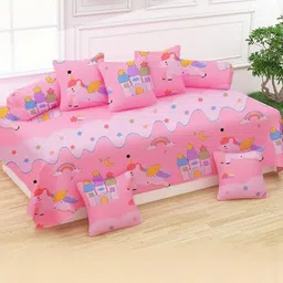 Filymore Kids Set Of 8 Pink & White Cartoon Characters Printed Diwan Set-picture-13